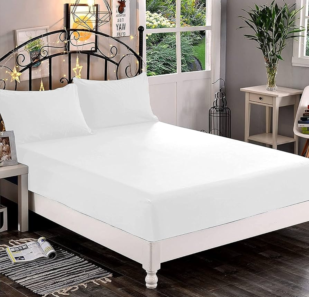 Premium Hotel Quality 1-Piece Fitted Sheet, Luxury & Softest 1500 Premier Hotel Quality Bedding Fitted Sheet Deep Pocket up to 16inch, Wrinkle and Fade Resistant, Queen, White Pack of 2