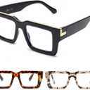 JM 3 Pack Oprah Style Reading Glasses for Women Men, Fashion Square Blue Light Blocking Readers (3 Pack Mixed Color)