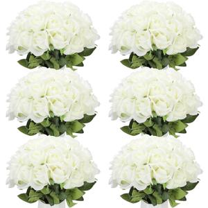 Jexine 50 Pcs Artificial Rose Flower Bulk Realistic Silk Fake Roses with Long Stem Plastic Artificial Flower Bouquet Real Looking for Home Wedding Centerpieces Party Decoration(Beige)