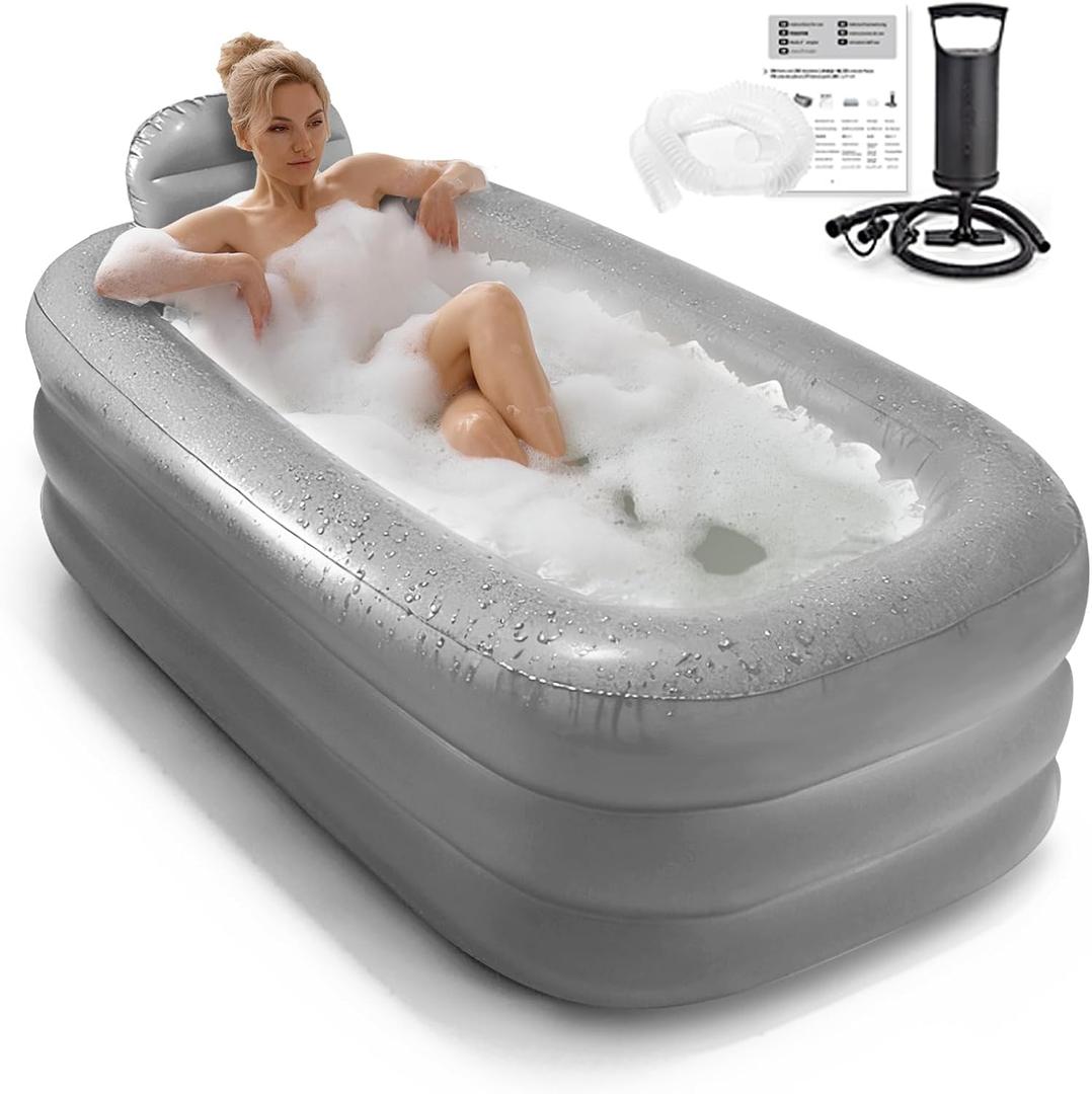 Inflatable Bathtub Adults - Blow Up Bathtub Adult for Indoor Shower Use, Portable Bathtub Adult62.2x37.4x17.72in, Light Grey