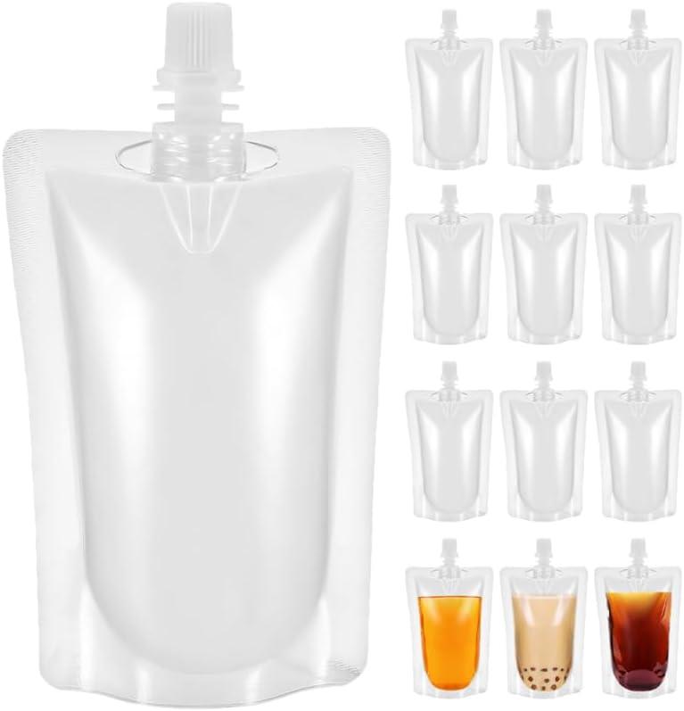Kichvoe Disposable Juice Bags 7Oz Clear Plastic Drink Pouches Leak-Proof Sealed Beverage Bags Freestanding Portable Juice Pouches for Outdoor Travel