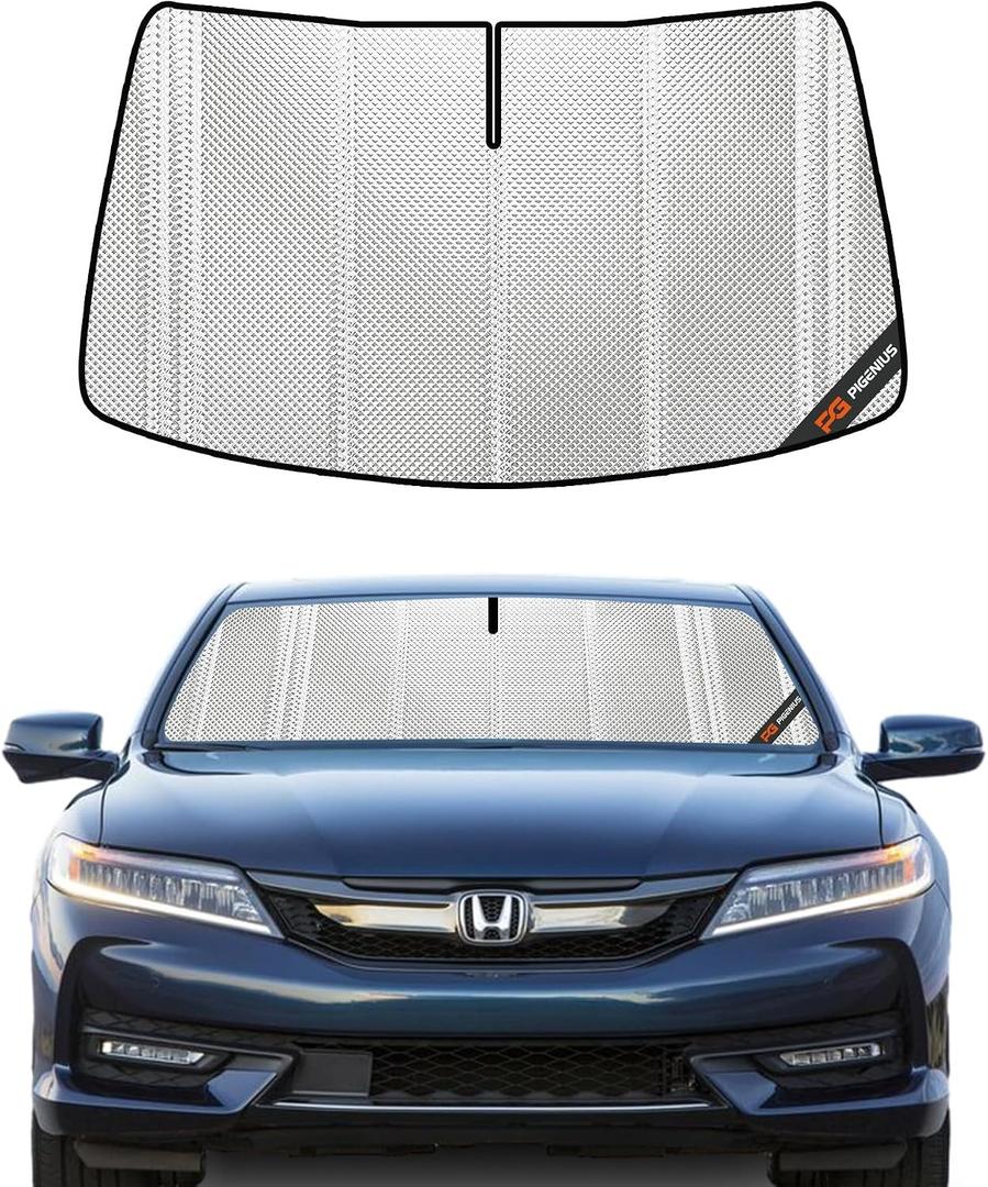 Pigenius Windshield Sun Shade for Honda Accord Coupe 2016-2017 with Automatic High Beams. Full Coverage Rearview Mirror Shade for Ultimate Protection