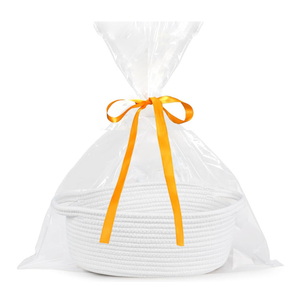 ABenkle Small Basket Empty Gift Basket, Decorative Boho Rope Woven Nursery Storage Organizer Dog Toy Baskets for Baby Showers Christmas Easter with Gift Bags and Ribbons, 12"X 8" X 5"