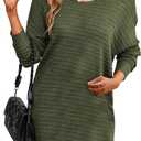 Dokotoo Womens Sweater Dresses 2025 Trendy Casual Crew Neck Long Sleeve Textured Pullover Knit Dress (Green, L)