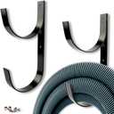 2 Pcs Set Wide Pool Pole Hangers Heavy Duty Black Aluminium Holder with Screws Pool Hose Hangers Perfect Hooks for Telescopic Poles Vacuum Hose Skimmers Nets Brushes Garden Equipment