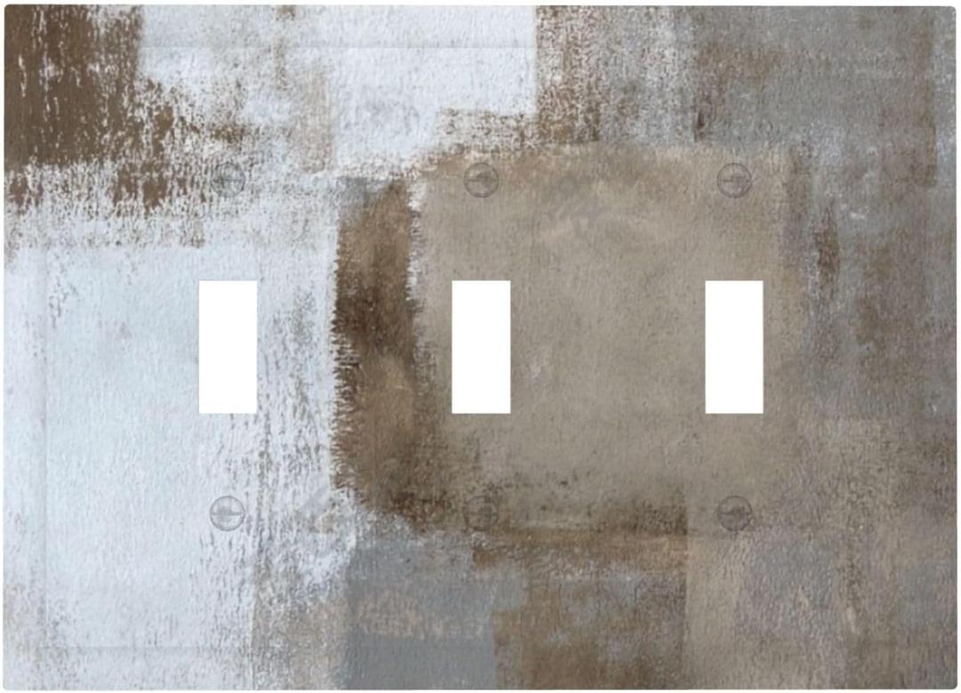 Brown Gray Grunge Oil Painting 3 Gang Light Switch Plate Decorative Triple Toggle Wall Plate Cover Electrical Faceplate Switch Face Plate Bathroom Decor