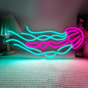 Jellyfish Neon Sign LED Ocean Neon Light for Bar Bedroom Party Dorm Wall Decor USB Pink Jelly Fish Night Light Kids Gifts