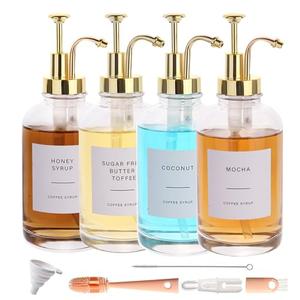 Coffee Syrup Dispenser-4pack,16.9 oz 500ml,Coffee Bar Accessories,Syrup Pump Dispenser for Coffee Bar,Contains Cleaning Tools, Funnel