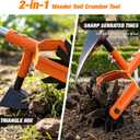 GINMIC Hand Tiller Garden Cultivator, Garden Tiller with Upgrated Triangle Hoe and Adjustable Long Handle, 2-in-1 Weeder & Soil Aerator for Lawn Care, Cultivate, Plant, Reseed, Gardening Hand Tools