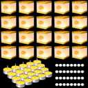 Baquler 72 Pieces Square Lanterns Lotus Pattern Chinese Wooden Paper Lanterns with Tea Candles and Adhesive Pads for Water Pool River Memorial Wishing Blessing