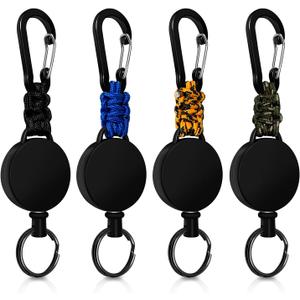 Retractable Keychain 4 Pieces Heavy Duty Carabiner Badge Holder Retractable Badge Reel ID Holder Extendable Key Ring Key Holder (Black + Green + Blue + Orange-Black)