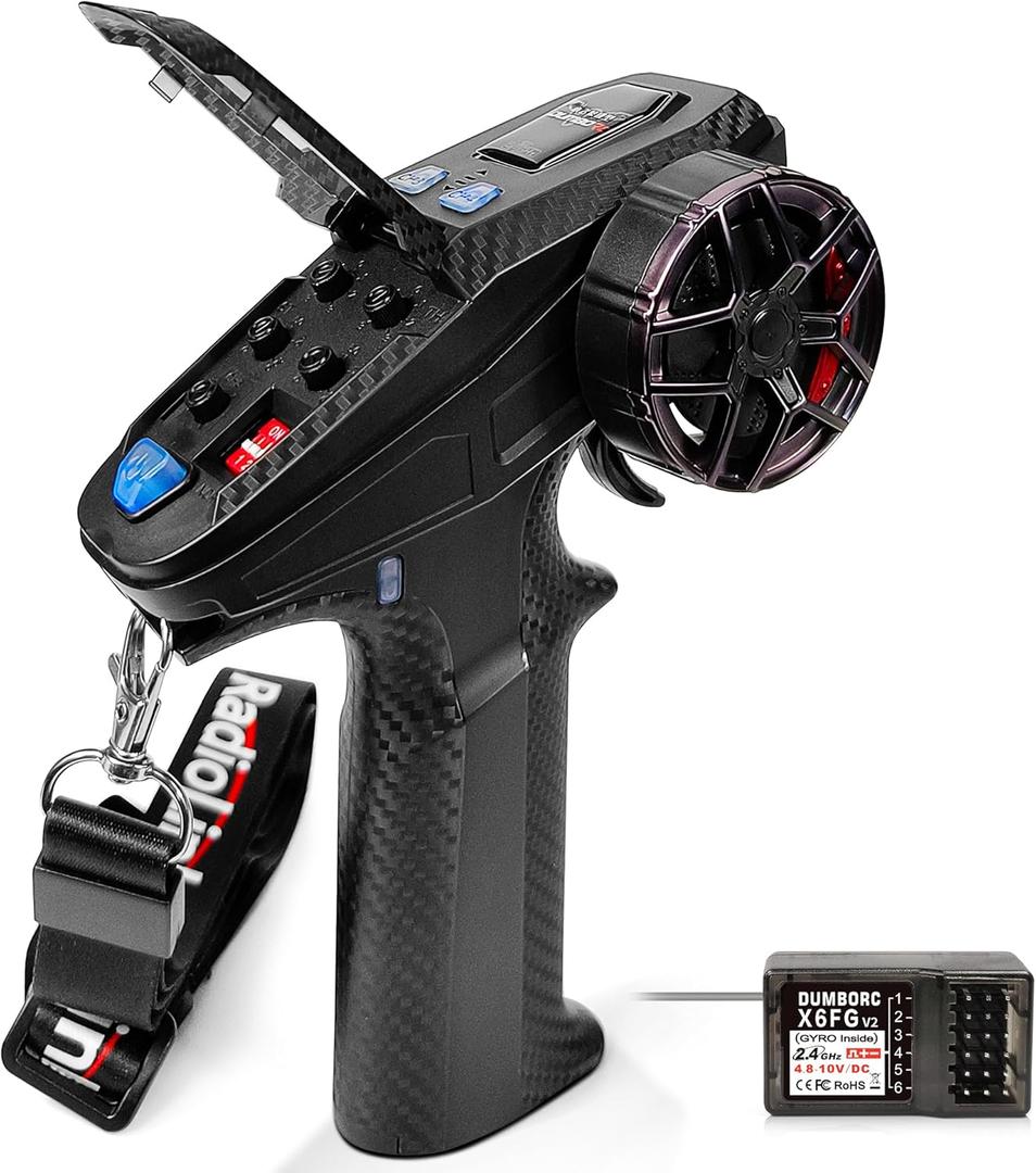 DUMBORC X6PM-350 2.4GHz 6CH Mini RC Radio Transmitter with X6FG Gyro Receiver with Low Voltage Alarm & Fail-Safe Function Mixed Mode for RC Vehicle Car Boat Tank Model Parts Portable Remote Controller