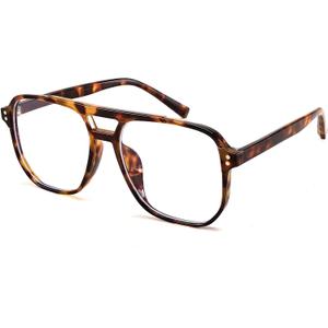 FEISEDY Blue Light Blocking Glasses Fake Nerd Clear Square Computer Lightweight Pilot Glasses Frame Oversized B2866 (Leopard Frame)