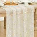 Artoid Mode Stars Beige Gauze Table Runner 10FT, Glitter Metallic Foil Sheer Dining Wedding Anniversary Holiday Birthday Table Decor for Home Party