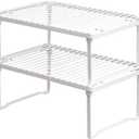 Amazon Basics Space-Saving Stackable Metal Kitchen Cabinet Organizer Shelves for Dishes, Pantry Organization, 12.5" L x 8" D x 4.5" H, Set of 2, White