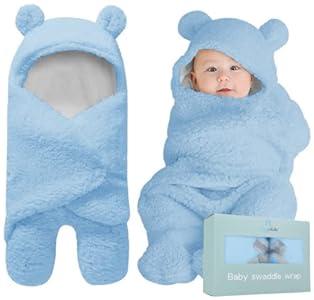 BlueMello Baby Swaddle Blanket | Ultra-Soft Plush Essential for Infants 0-6 Months | Receiving Swaddling Wrap Blue | Ideal for Baby Boy Accessories and Newborn Registry | Perfect Baby Girl Shower Gift