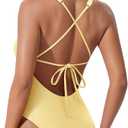 SUUKSESS Women Sexy Low Back One Piece Swimsuit Slimming Tummy Control Bathing Suit (Yellow, S)