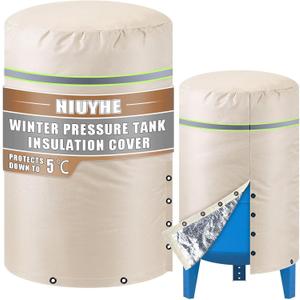 Round Water Pressure Tank Cover (5F), 24'' Diameter X 34'' Height Heavy Duty Insulated Well Pump Cover with Cold Snap Foil Insulation and Cotton for Yard Outside Winter Freeze Protection (Beige)