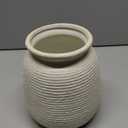 Ceramic Flower Vase, 7.48 Inch White Rustic Farmhouse Decorative Vase Pottery Wide-Mouth Vases for Home Decor Table Living Room Entryway Mantel Bookshelf Bedroom Bathroom Kitchen