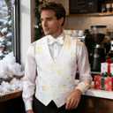 DiBanGu Mens Christmas Suit Vest Holiday Xmas Waistcoat Bowtie Set Party Suit Vest Christmas Holiday Waistcoat Tuxedo (White Gold)