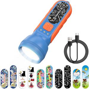 ETENWOLF L1 Rechargeable Flashlight for Kids,LED Flashlight with Fun DIY Stickers, 6 Light Modes, Adjustable Brightness, 1500mAh Battery, IPX5 Waterproof Flashlight for Camping, Home & Emergency