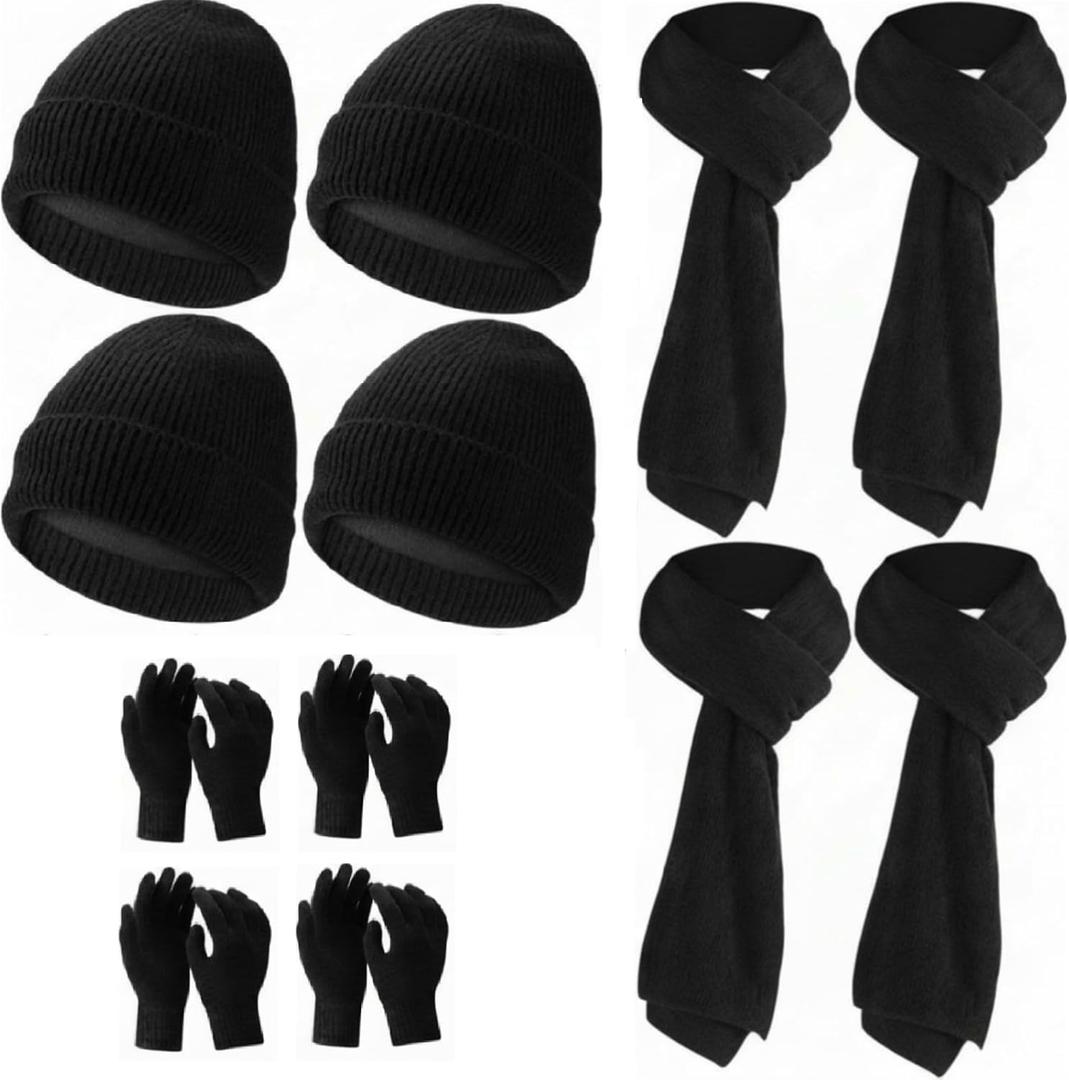 Suhine 16 Pcs Winter Beanie Hat Scarf Gloves Earmuff Sets for Men Women homeless Warm Knitted Beanie Hats Touch Screen Gloves Long Scarf Earmuff Bulk for Outdoor Sport (Black) (Black)