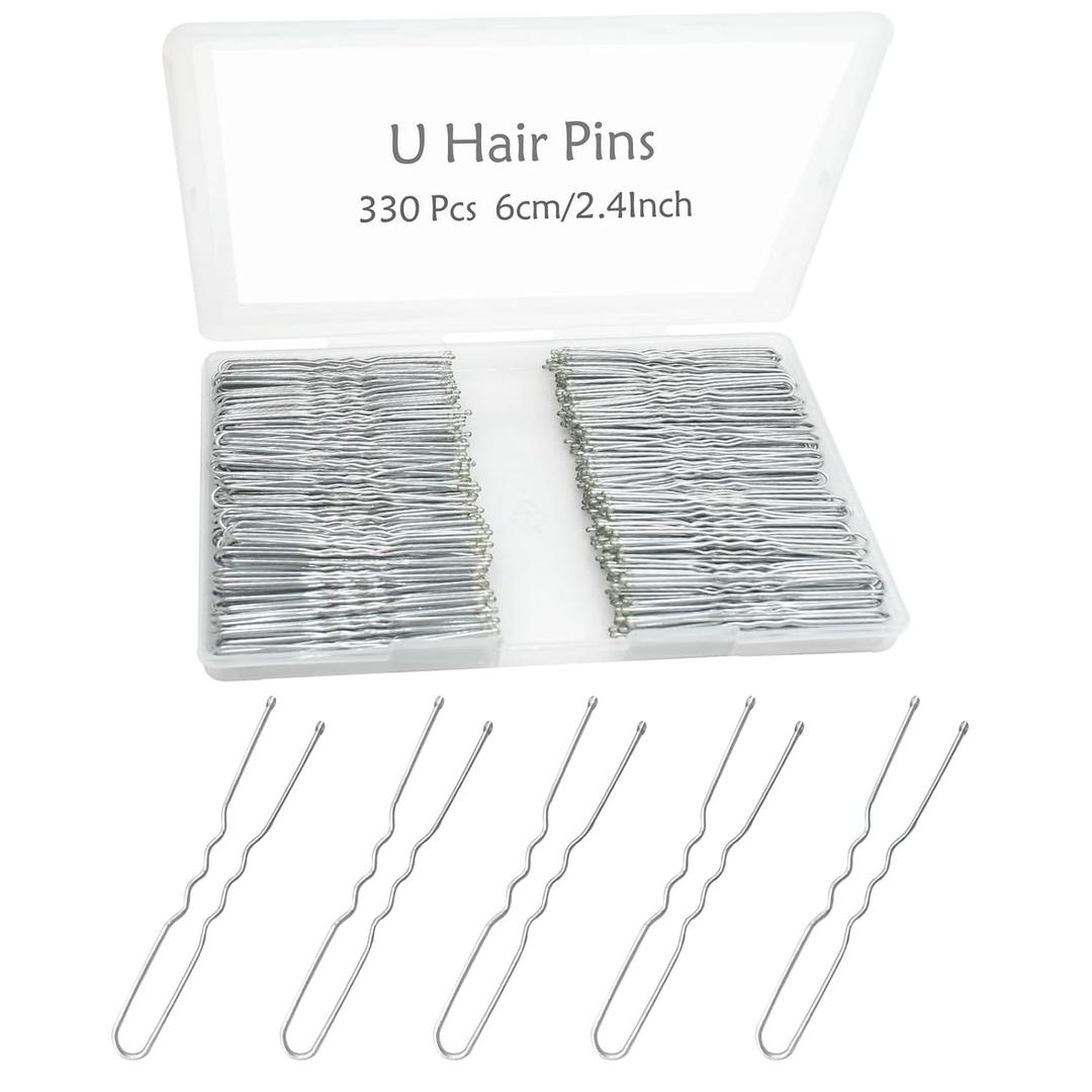 330 Count U Shaped Silver Hair Pins for Buns, YINGFENG 2.4inch Bun Pins Silver Hair Pins for Women with Storage Box for Updos French Twists