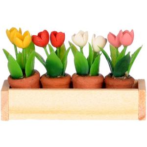 Dollhouse Miniature Window Box w/Flower Pots by International Miniatures