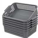 Ggbin 6 Pack Plastic Storage Baskets, Desktop Organizer Basket Bin, Grey Shelf Storage Basket