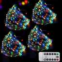 Bright Zeal 66 Ft 200 LED 8 Mode Multi Colored Christmas Fairy Lights Battery Operated with Remote Control Christmas Lights Outdoor Multicolor Waterproof -Twinkle LED String Lights Colorful (8 Lighting Modes - 6hr Timer - Remote Incl., Multi Color Glow - Silver Wire)