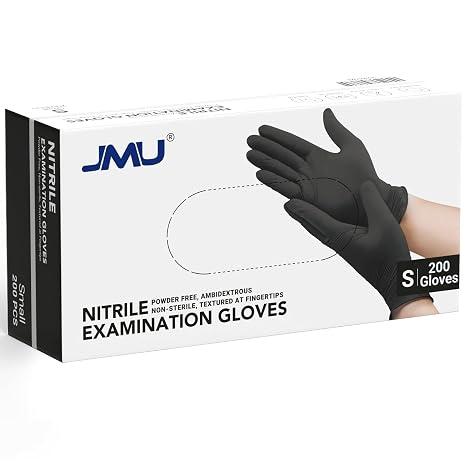 3 x JMU 200 Black Nitrile Gloves Small, 3.5Mil Disposable Gloves Latex-Free Powder-Free, for Medical, Food Prep, Cleaning. Small