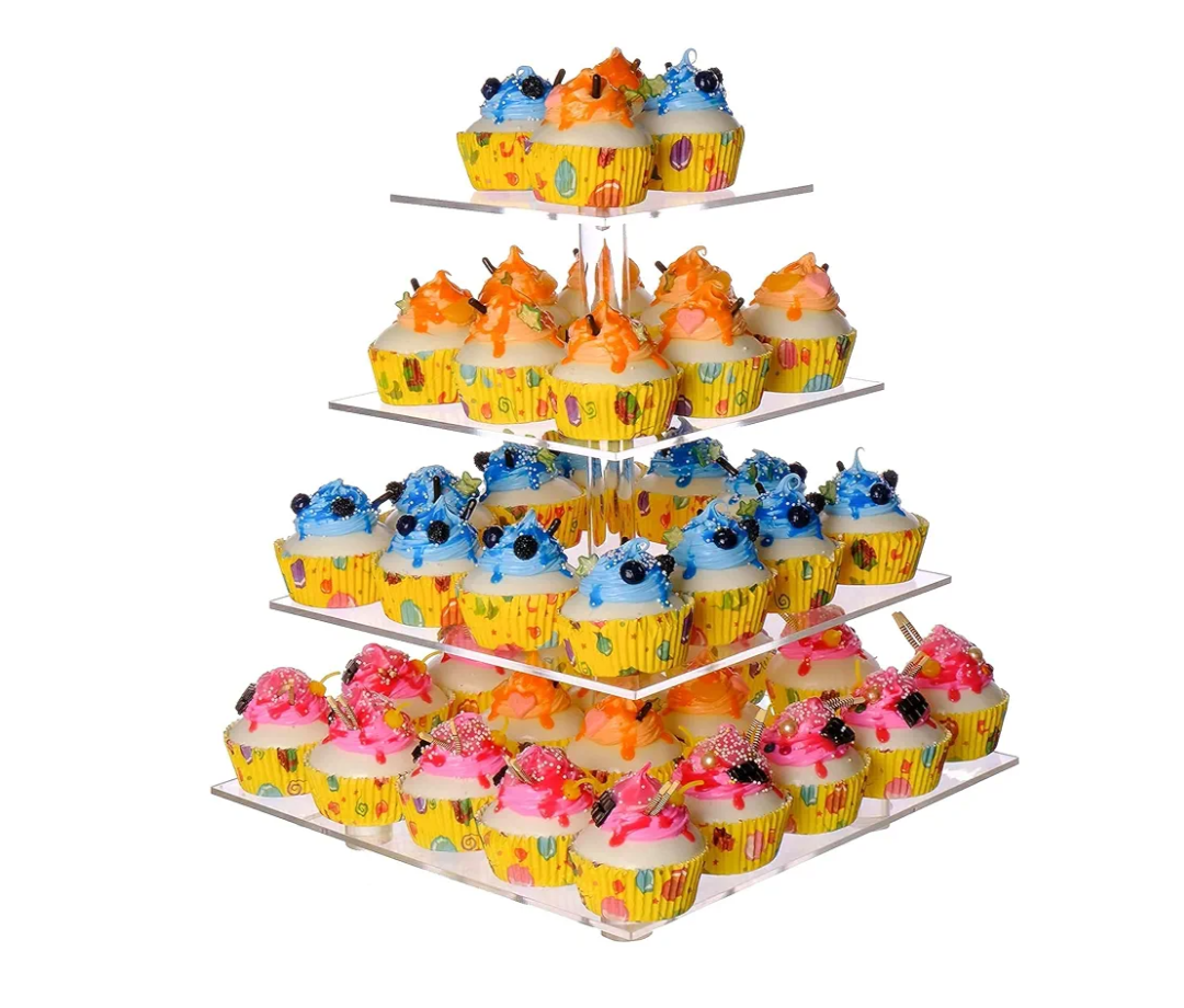 Cupcake Stand, 4 Tier Cupcake Stand for 50 Cupcakes, Square Tiered Cupcake Tower, Clear Acrylic Cupcake Holder, Dessert Stands for Party, Wedding, Birthday, Baby Shower, Halloween