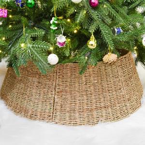 Rocinha Rattan Christmas Tree Collar Basket - Rustic Handcrafted Tree Ring (Classic Style 26")