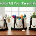 Canvas Tote Bag with Zipper and Zip Pockets Thick Canvas Durable Reusable Grocery Shopping Beach Bag Large Capacity Washable Shoulder Bag for Women Black White (Black/Natural (X-large, 20 Inches))