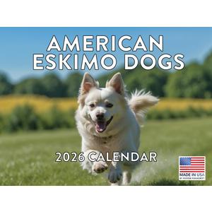 American Eskimo Dog Calendar 2026 Monthly Wall Calender 12 American Eskimo Dogs Gifts For Women Men Month | American Made In The USA