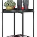 2-Tier Portable Side Table,Modern End Table with Wheels and Armrests,Metal Accent Table for Small Spaces Outdoor Patio,Small Round Nightstand Bedside for Living Room or Bedroom (Black)