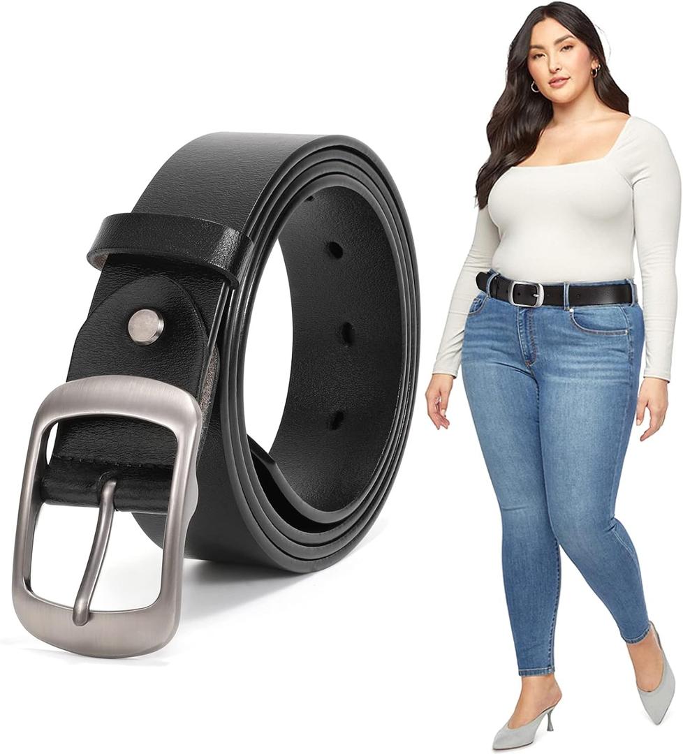 JASGOOD Plus Size Women Leather Belt Black Casual Waist Belt for Jeans Pants with Metal Pin Buckle (Fit Waist Size 48''-52'')