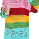 Prinbara Crochet Cover Up for Women Swimsuit Summer Bathing Suit 2025 Swim Hollow Out Bikini Swimwear Mesh Knit Beach Dress Rainbow Stripe Small