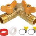 Mxfans 2 Way Natural Gas Splitter Solid Brass Y Shape 601 Steel Shank Gas Single Port Valve Threaded Connector for BBQs and Outdoor Fireplaces