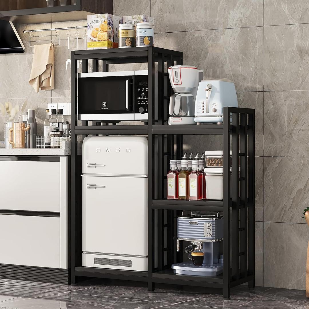 6-Tier Microwave Stand, Freestanding Kitchen Baking Rack, Height Adjustablebakers Shelf, Spice Rack, Mini Fridge, Coffee Bar for Living Room Black, 37.4x15.7 x51.2 in