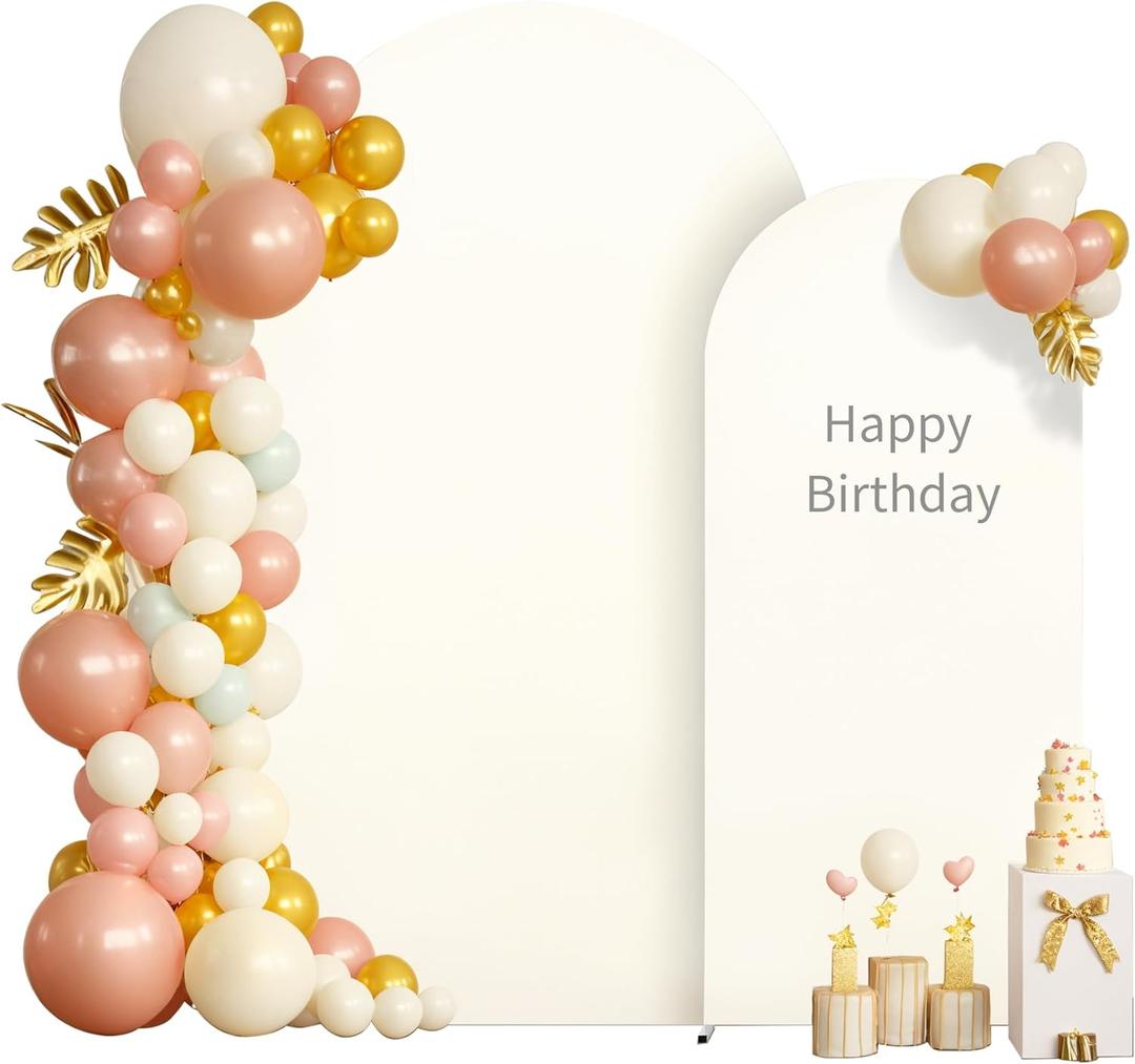 2 Set-7.2FT, 6FT Ivory Arch Backdrop Cover,Spandex Fitted Wedding Arch Stand Covers Round Top Chiara Arch Backdrop Stands Cover for Birthday Party Banquet Photo Background Decoration