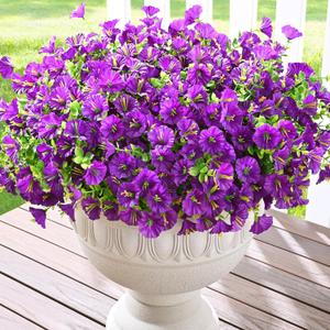 Waipfaru Artificial Flowers for Outdoors, 24 Bundles Faux Plants Outdoor, UV Resistant Artificial Plants Outdoor, Silk Petunias Fake Flowers for Outside Home Decor Planter Porch Decoration, Purple