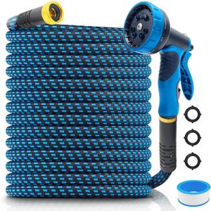 Garden Hose 50ft, Non-Expanding Water Hose Ultra Lightweight, Kink-Free Flexible Hose with 10-Pattern Nozzle, Durable & Abrasion Resistant Outdoor Hose for Yard, Lawn, Marine, RV, and Car Wash (50 FT)