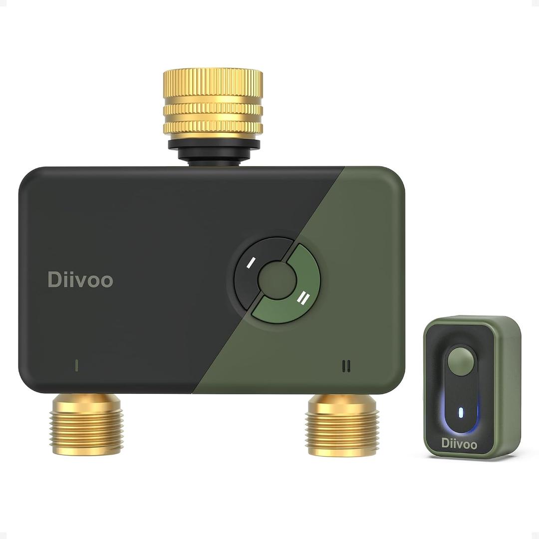 Diivoo Brass WiFi Sprinkler Timer 2 Zone, Smart Water Timer for Garden Hose Remote Control,Compatible with Alexa and Google Home,12 Irrigation Plans,Rain Delay & Manual Watering for Garden,Lawn,Yard