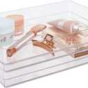 STORi SimpleSort 2-Piece Stackable Clear Drawer Organizer Set | 12" x 9" x 2" Rectangle Trays | Wide Makeup Vanity Storage Bins and Office Desk Drawer Dividers | Made in USA