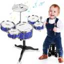 Toddler Drum Set Kids Jazz Drum Kit 8 Piece - Educational Percussion Musical Instruments Toy Playset Christmas Birthday Gift for Boys Girls, Blue