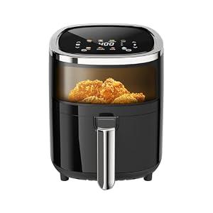 Compact Air Fryer, 9-in-1 with Smart Digital Color TouchScreen Air Fryers, View Window, Air Fry, Roast, Bake,Reheat, Dehydrate, 12 Presets,Dishwasher Safe Basket & Less Oil Nonstick,4.2QT