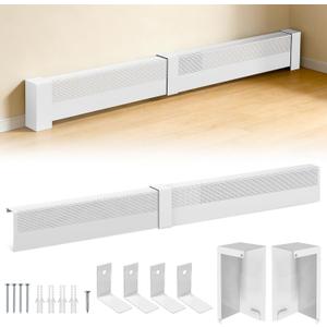 Baseboard Heater Cover, 3FT-6FT Retractable Galvanized Steel Easy Slip-On Baseboard Heater Cover with End Caps, Baseboard Covers for Hydronic Home Heating Systems