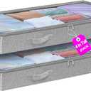 punemi 4 inches Under Bed Storage Containers, Low Profile Underbed Storage, NO STRUCTURE, Soft Foldable Underbed Cloth Storage Bags, Zipper Blanket Storage Container, 2Pack, Grey, 20x40x3.7in