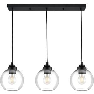 JAZAVA 8-Inch Black Kitchen Island Light, Clear Globe Glass, 3-Light, BK-3S